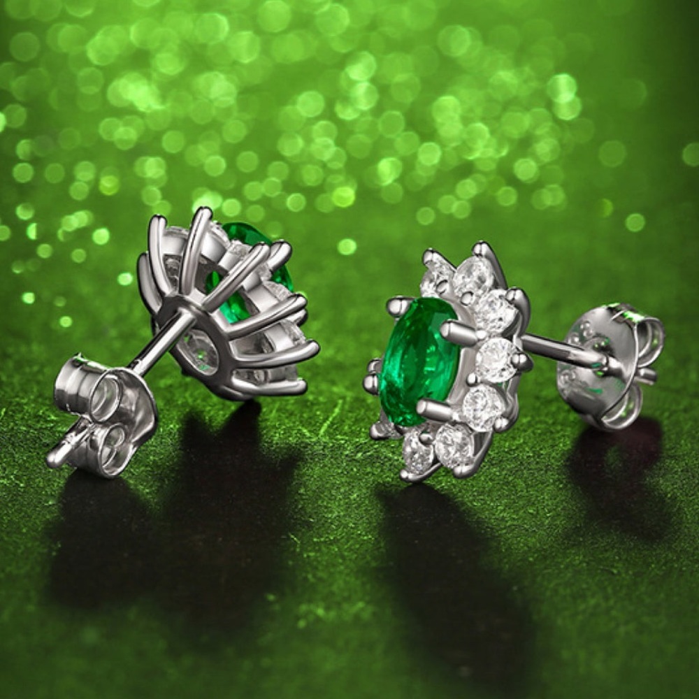 1 Carat Lab Grown emerald stud earrings